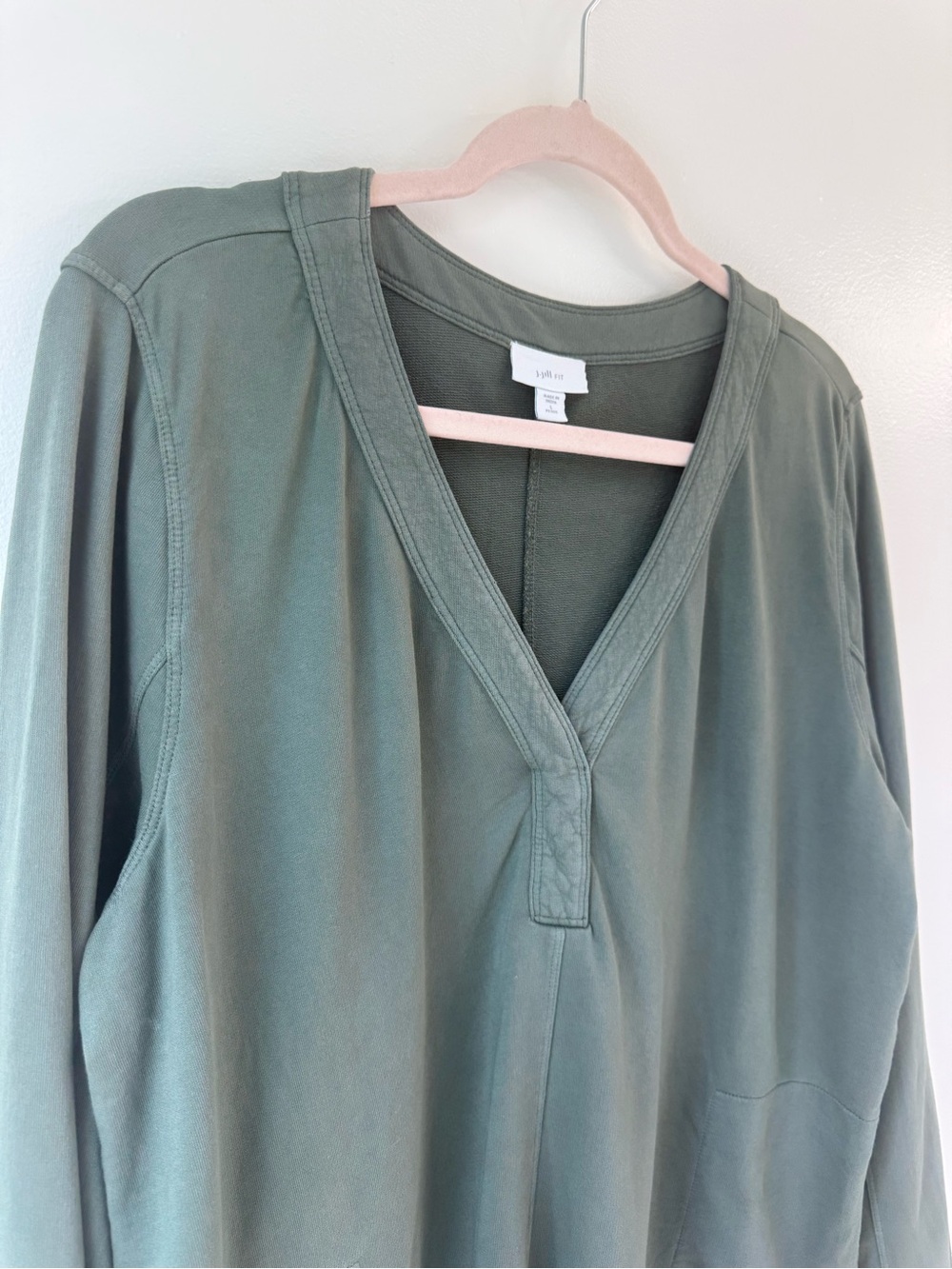 J. Jill fit Olive V-Neck Long Sleeve Tunic with Pockets SzL - Picture 6 of 11